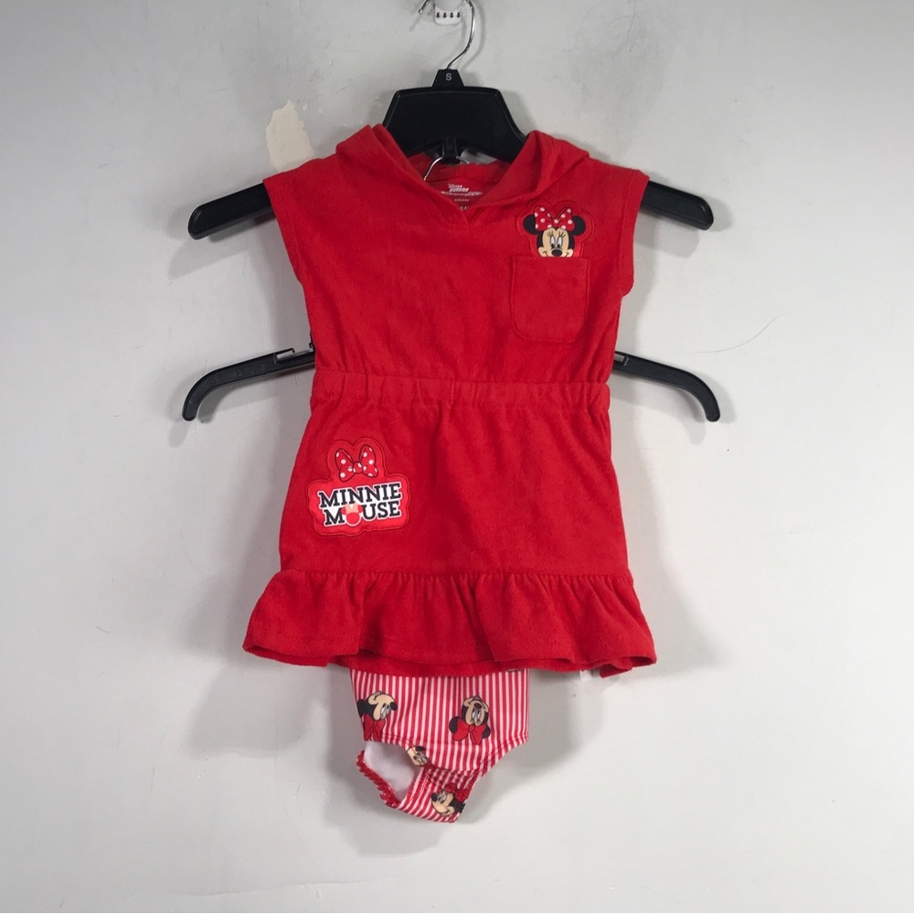 DreamWave 2pc Minnie Mouse Swim Suit Set, Toddler's Size 18M - Red/White